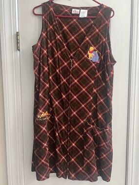 Disney Plaid Sleeveless Dress with Winnie the Pooh Patch - Burgundy, Red, Green